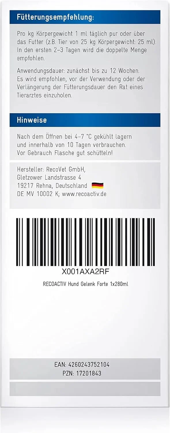 RECOACTIV Tónico Articular Forte para Cães, 3 x 90 ml, Suplemento Alimentar Dietético para Doenças Articulares Degenerativas, com Mexilhão de Lábio Verde, Glucosamina, Sulfato de Condroitina, MSM, Garra do Diabo e Ómega-3