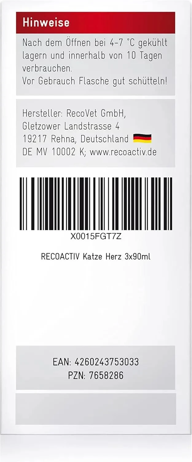 RECOACTIV® Tónico Cardíaco para Gatos – Embalagem de Tratamento 3x90 ml (270ml)