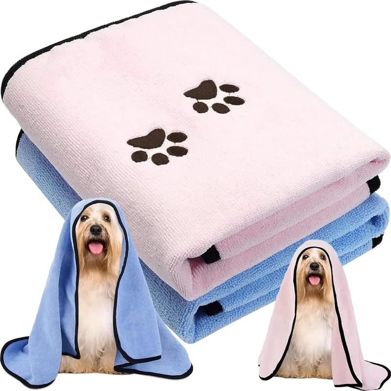 2 peças toalha de banho de microfibra absorvente para cão, gato, macio, confortável e de secagem rápida