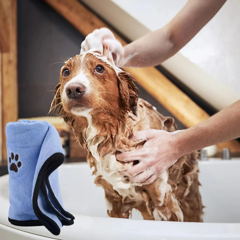 2 peças toalha de banho de microfibra absorvente para cão, gato, macio, confortável e de secagem rápida