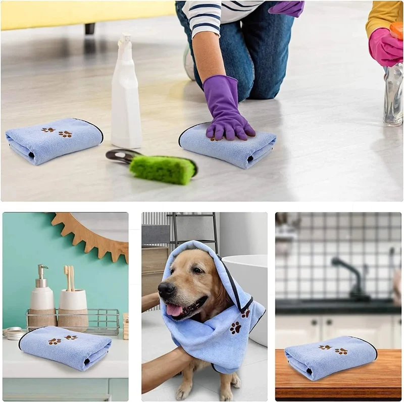 2 peças toalha de banho de microfibra absorvente para cão, gato, macio, confortável e de secagem rápida