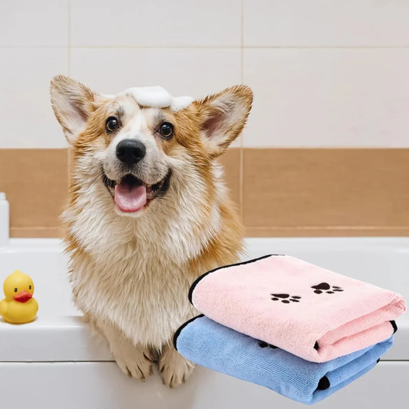 2 peças toalha de banho de microfibra absorvente para cão, gato, macio, confortável e de secagem rápida