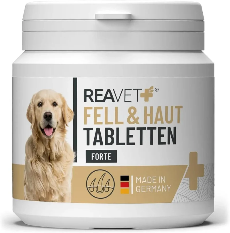 ReaVET Pêlo e Pele para Cães Pack de 120 - para problemas de pele, dermatose e queda de pelo para cães, função de suporte da pele