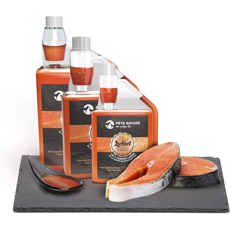 Pets Nature Óleo de salmão para cães e gatos - 250 ml de óleo de peixe Puro PREMIUM com ómega 3 e 6 para o seu cão ou gato