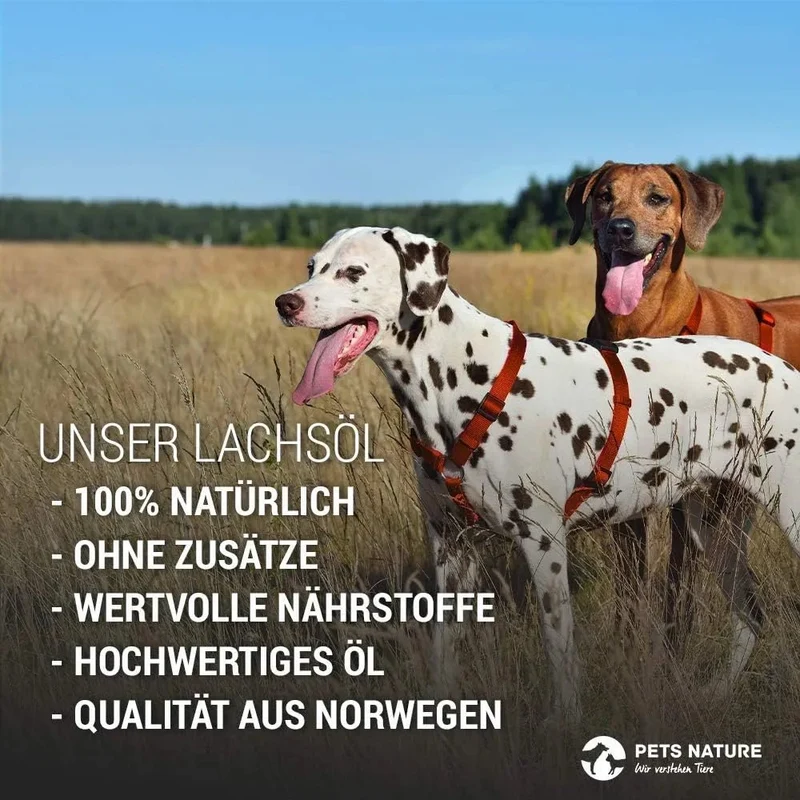 Pets Nature Óleo de salmão para cães e gatos - 250 ml de óleo de peixe Puro PREMIUM com ómega 3 e 6 para o seu cão ou gato