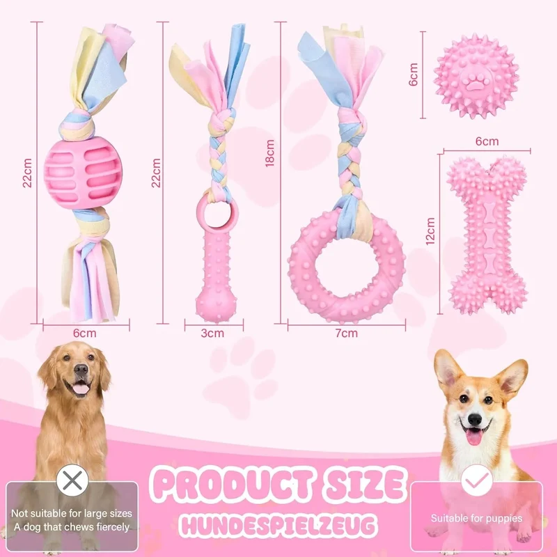 Conjunto de 5 peças / brinquedos para dentição de cachorros, brinquedo de limpeza dentária, em borracha para cães