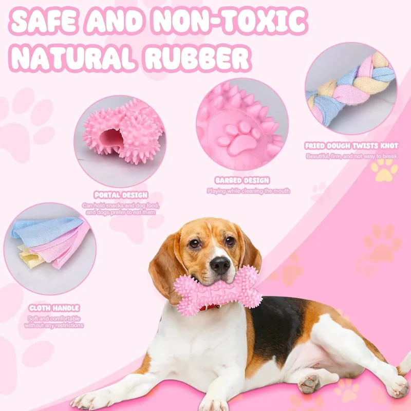 Conjunto de 5 peças / brinquedos para dentição de cachorros, brinquedo de limpeza dentária, em borracha para cães
