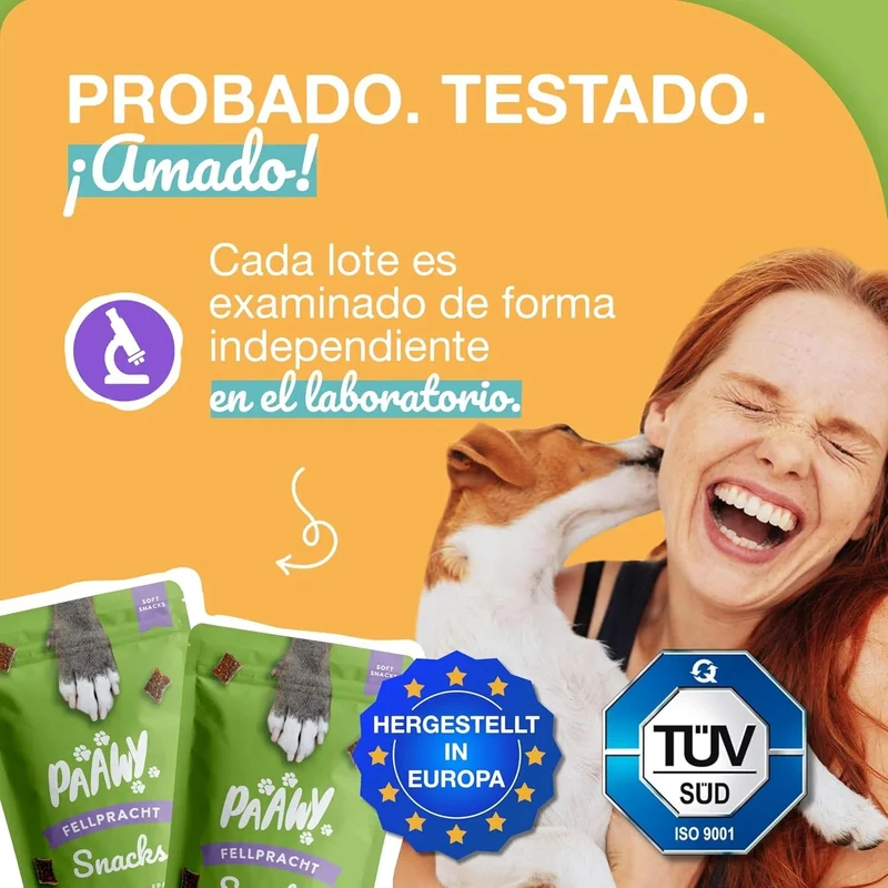 Snacks Paawy para Pêlo Brilhante - suplemento alimentar com ômega 3, biotina e zinco para o pêlo - ajuda na comichão, perda de pêlo e alergias