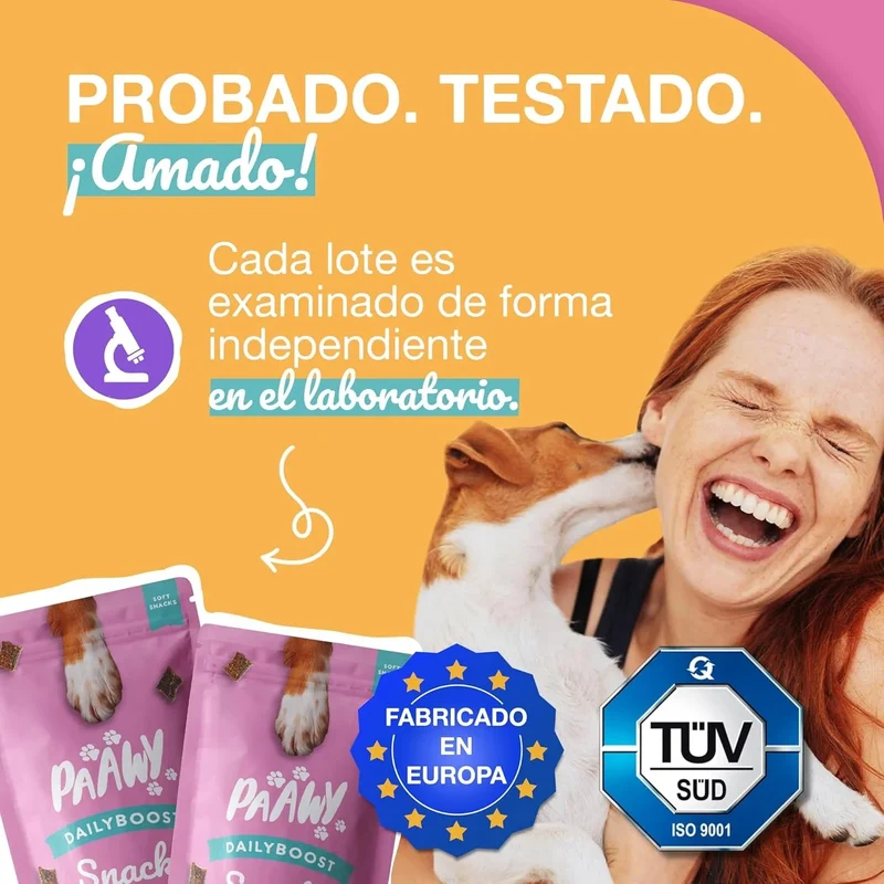 Snacks Paawy para Pêlo Brilhante - suplemento alimentar com ômega 3, biotina e zinco para o pêlo - ajuda na comichão, perda de pêlo e alergias