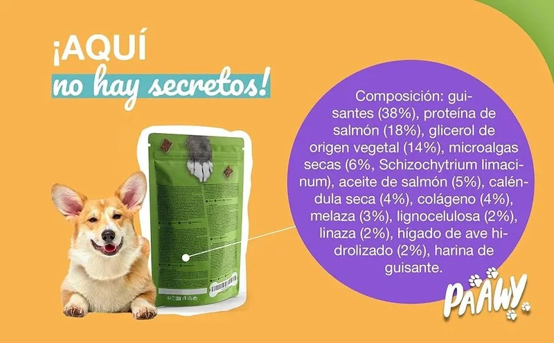Snacks Paawy para Pêlo Brilhante - suplemento alimentar com ômega 3, biotina e zinco para o pêlo - ajuda na comichão, perda de pêlo e alergias
