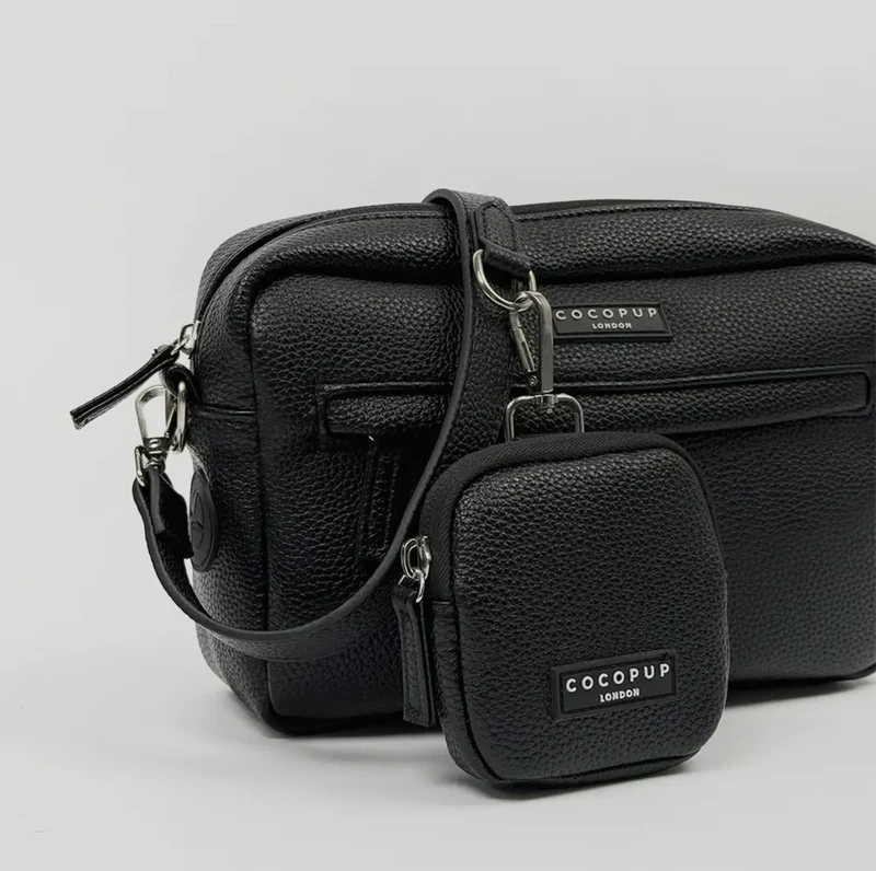 Leder Hundespaziergangtasche Set- Schwarz