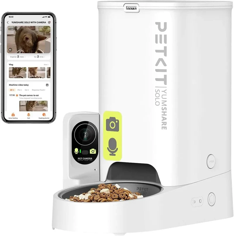 ❤️ Alimentador de 🐱 gatos ou 🐶 cães pequenos, automático com câmera, 1080P HD, função AI, 3L, 2,4 G WiFi, áudio bidirecional, controlo por aplicativo, tigela de aço inoxidável (PETKIT)