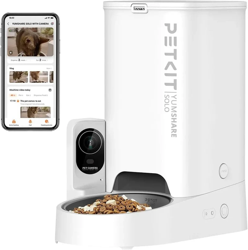 ❤️ Alimentador de 🐱 gatos ou 🐶 cães pequenos, automático com câmera, 1080P HD, função AI, 3L, 2,4 G WiFi, áudio bidirecional, controlo por aplicativo, tigela de aço inoxidável (PETKIT)