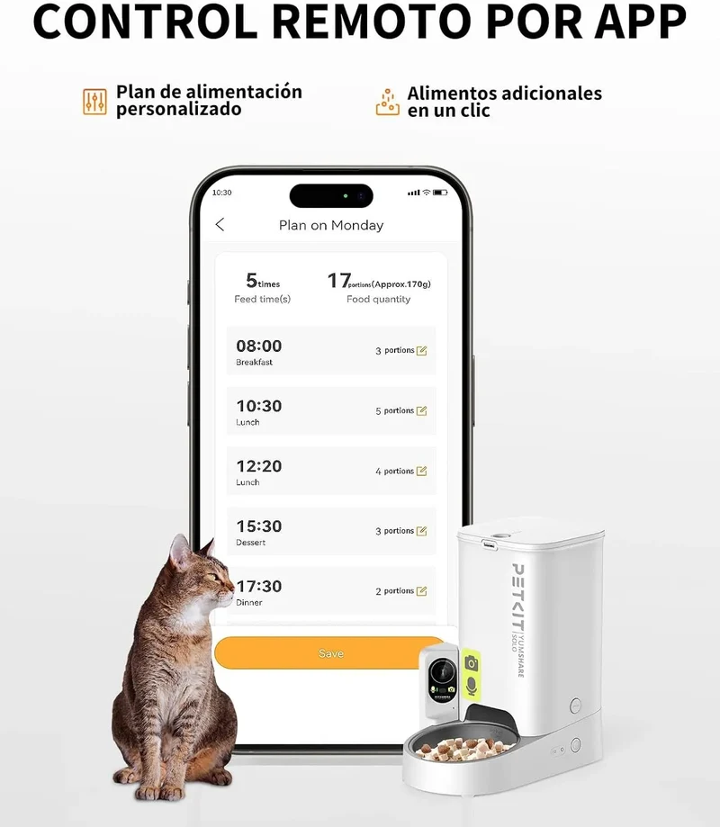 ❤️ Alimentador de 🐱 gatos ou 🐶 cães pequenos, automático com câmera, 1080P HD, função AI, 3L, 2,4 G WiFi, áudio bidirecional, controlo por aplicativo, tigela de aço inoxidável (PETKIT)