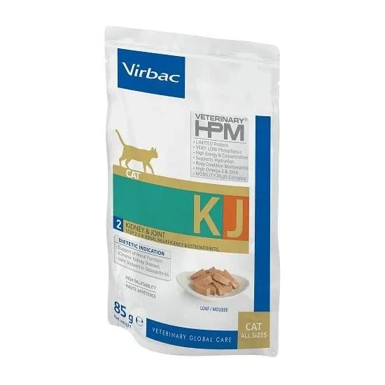 VIRBAC HPM KJ2 Kidney & Joint Cat (WET) - Alimento completo húmido para suporte da função renal em gatos- 12 saquetas de 95 gramas