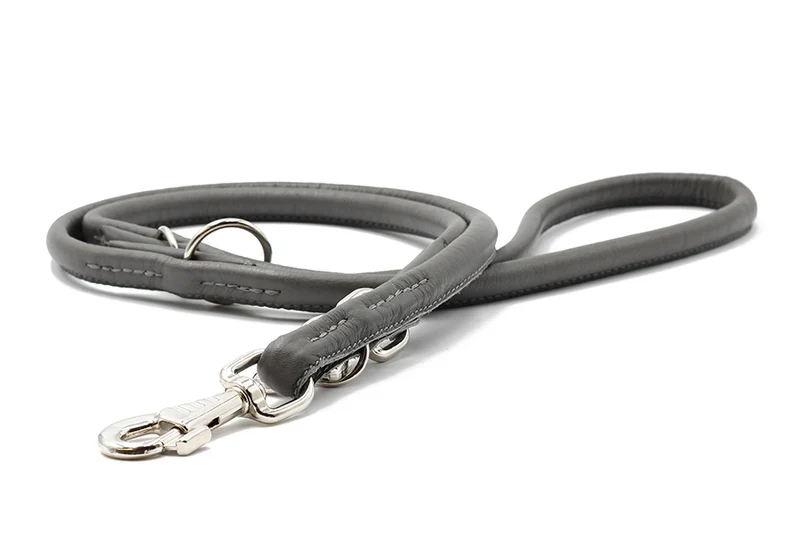 Lederleine rundgenäht 2m Silber - Grau