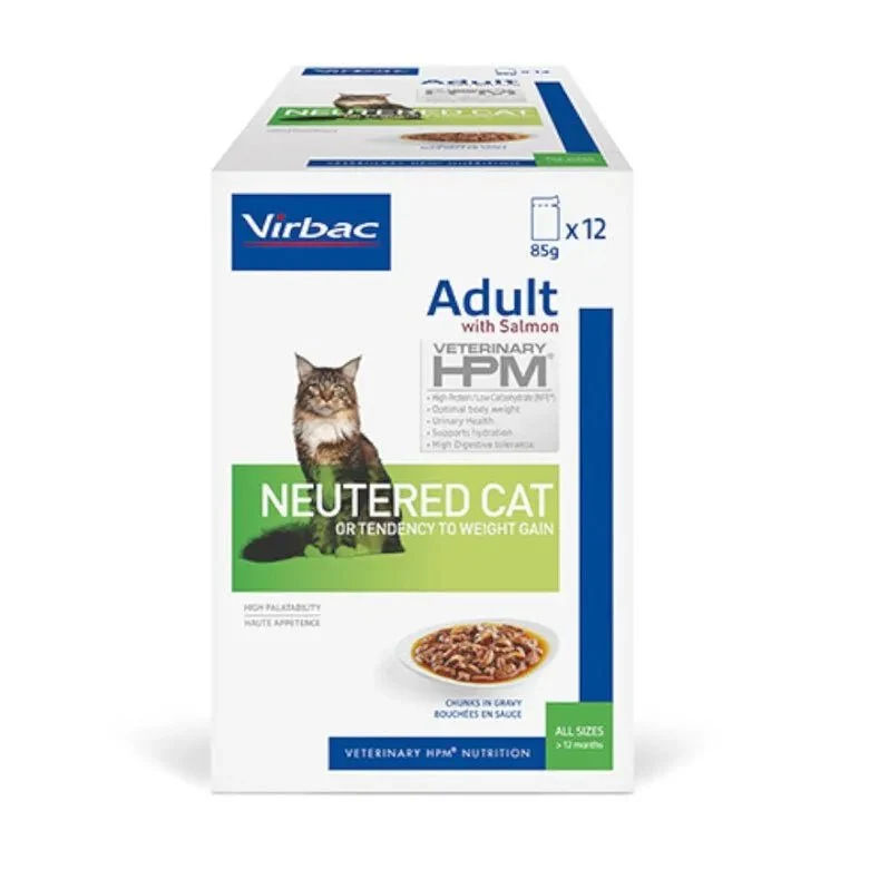 VIRBAC Adult HPM Neutered Cat Salmão Saqueta em Molho para gatos – Pack 12 Unidades de 85 gramas