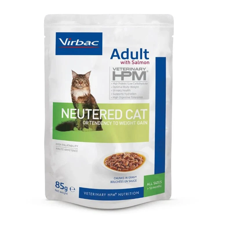 VIRBAC Adult HPM Neutered Cat Salmão Saqueta em Molho para gatos – Pack 12 Unidades de 85 gramas