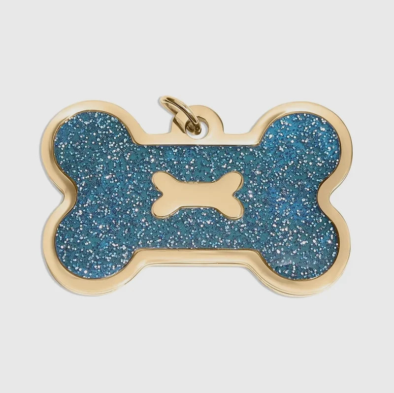 Hundeknochenanhänger aus Edelstahl, 18K Gold / glitzerndem Epoxidharz