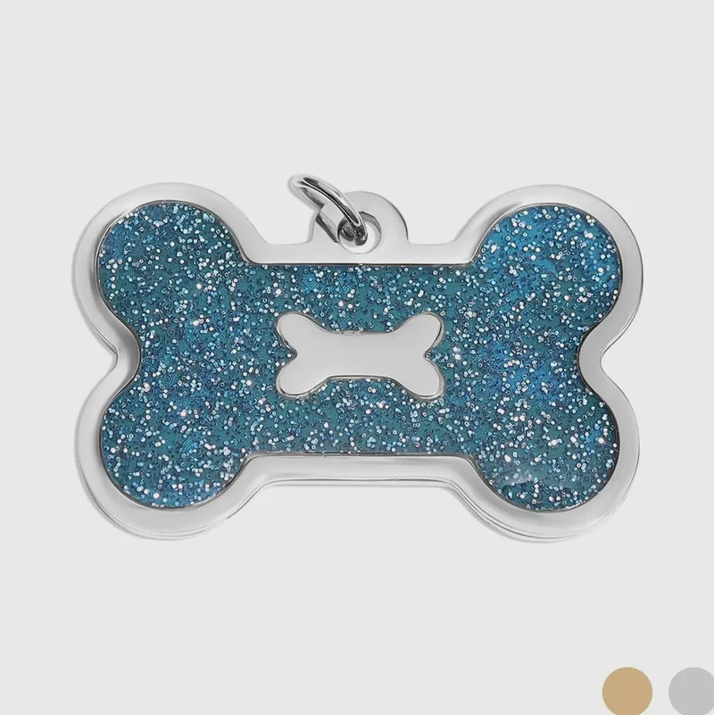 Hundeknochenanhänger aus Edelstahl, 18K Gold / glitzerndem Epoxidharz