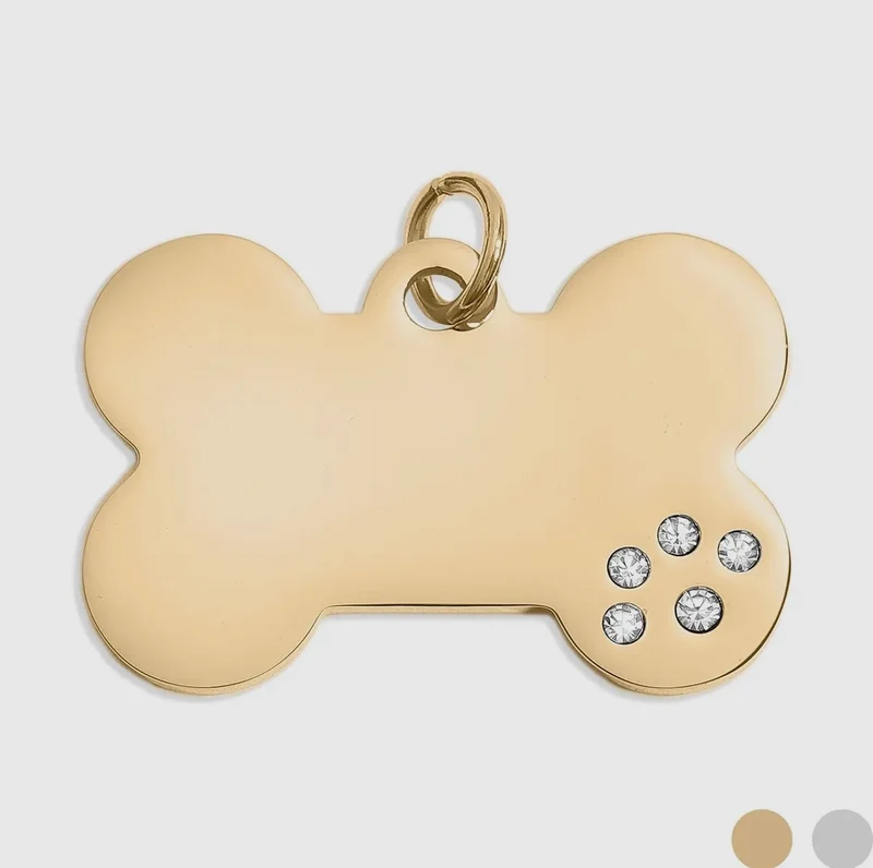Hundeknochenanhänger aus Edelstahl, 18K Gold / Zirkonia Steinen