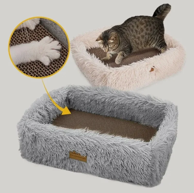 2 in 1 Katzenbett zum kratzen beige