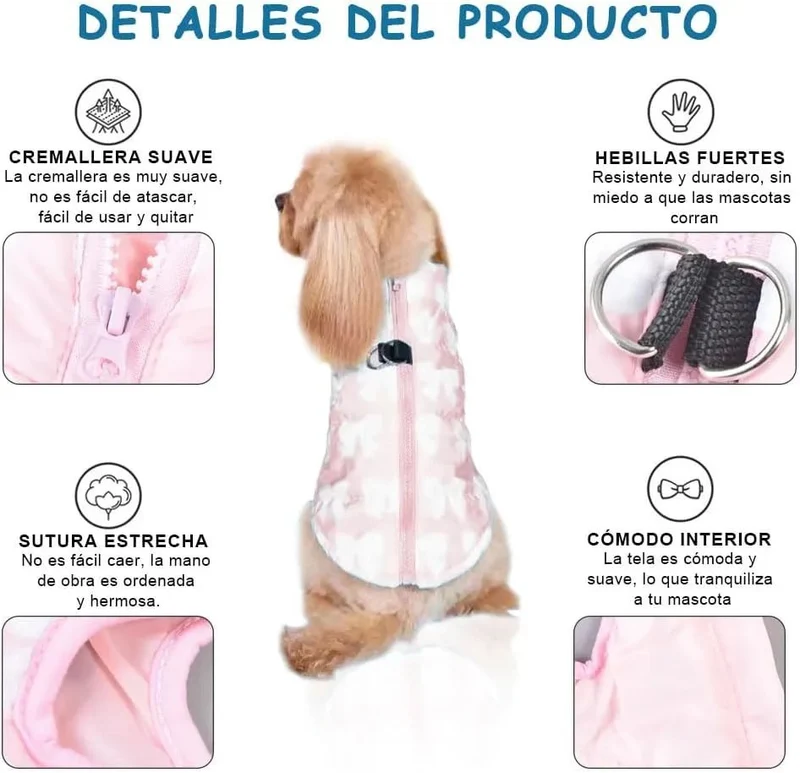 Colete / Casaco quente para cães pequenos e gatos, com fecho