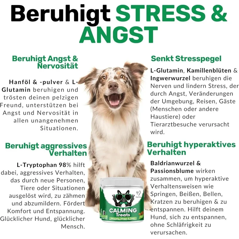Biscoitos calmantes para cães - Reduzem o stress, ansiedade, ansiedade de separação, ladrar, hiperatividade, reatividade, agressividade, problemas de viagem - relaxamento sem sonolência para cães