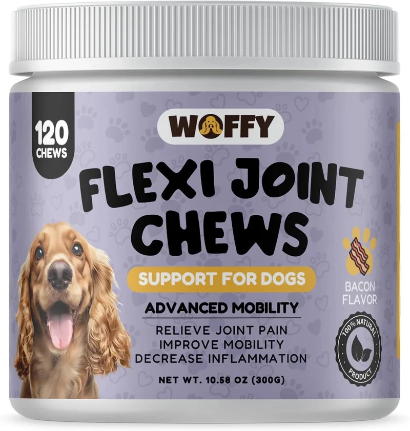 Woffy FlexiJoint Condroprotetor para cães grandes e pequenos com glucosamina, condroitina, anti-inflamatório 100% natural, melhora a mobilidade e a saúde articular
