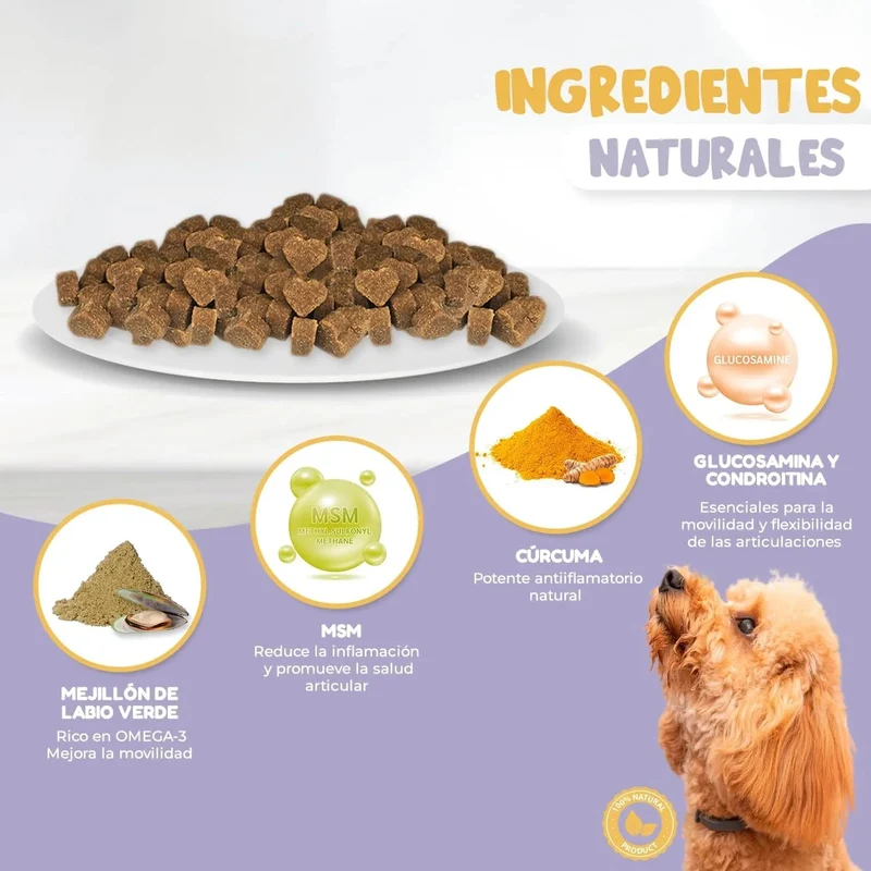 Woffy FlexiJoint Condroprotetor para cães grandes e pequenos com glucosamina, condroitina, anti-inflamatório 100% natural, melhora a mobilidade e a saúde articular