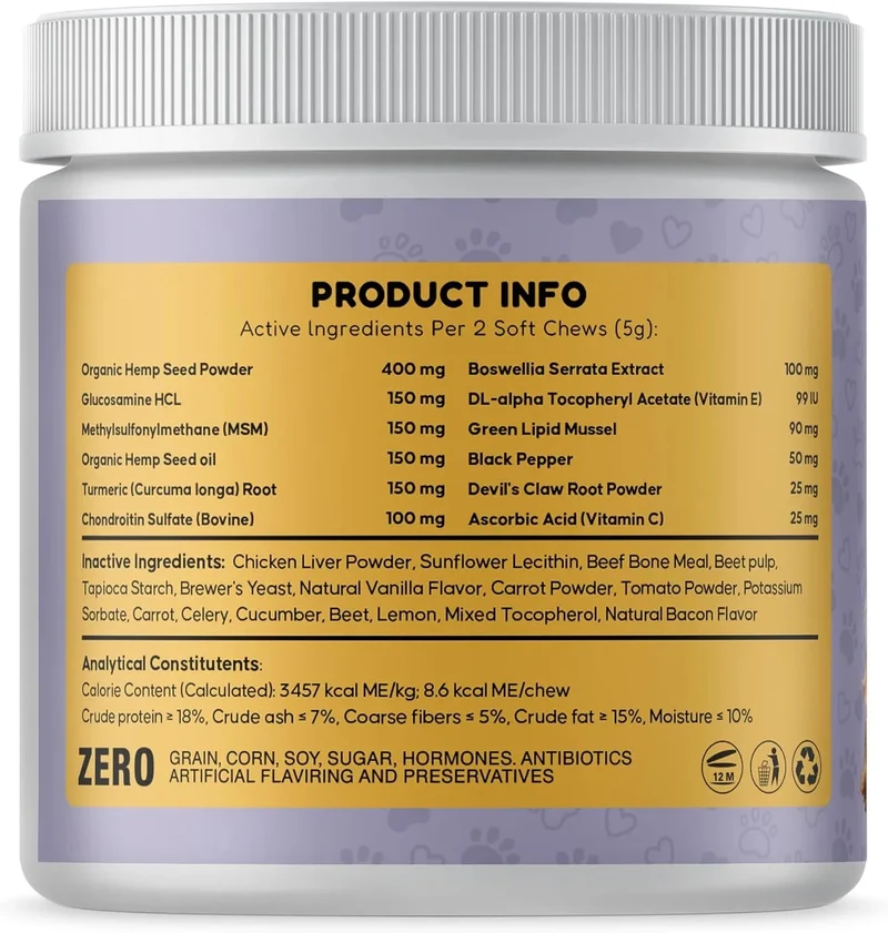 Woffy FlexiJoint Condroprotetor para cães grandes e pequenos com glucosamina, condroitina, anti-inflamatório 100% natural, melhora a mobilidade e a saúde articular