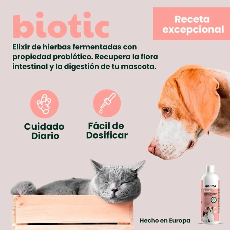 MOOIZA Biotic Probio – Probiotico cães e gatos, flora intestinal, apoio gastrointestinal natural - digestão saudável, fortalece o sistema imunitário