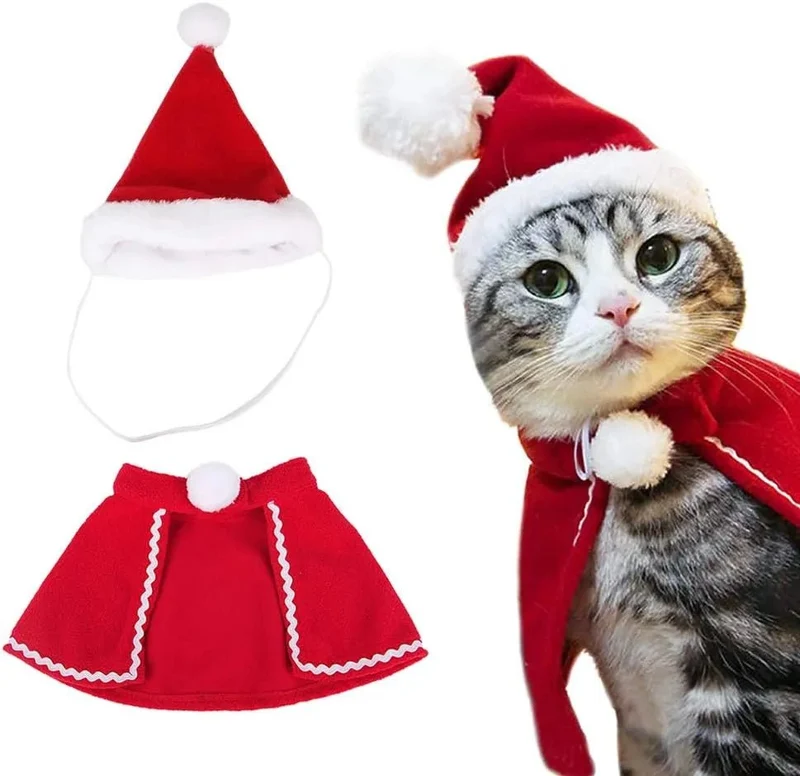 Capa e Capuz de Natal para Gatos ou Cães Pequenos