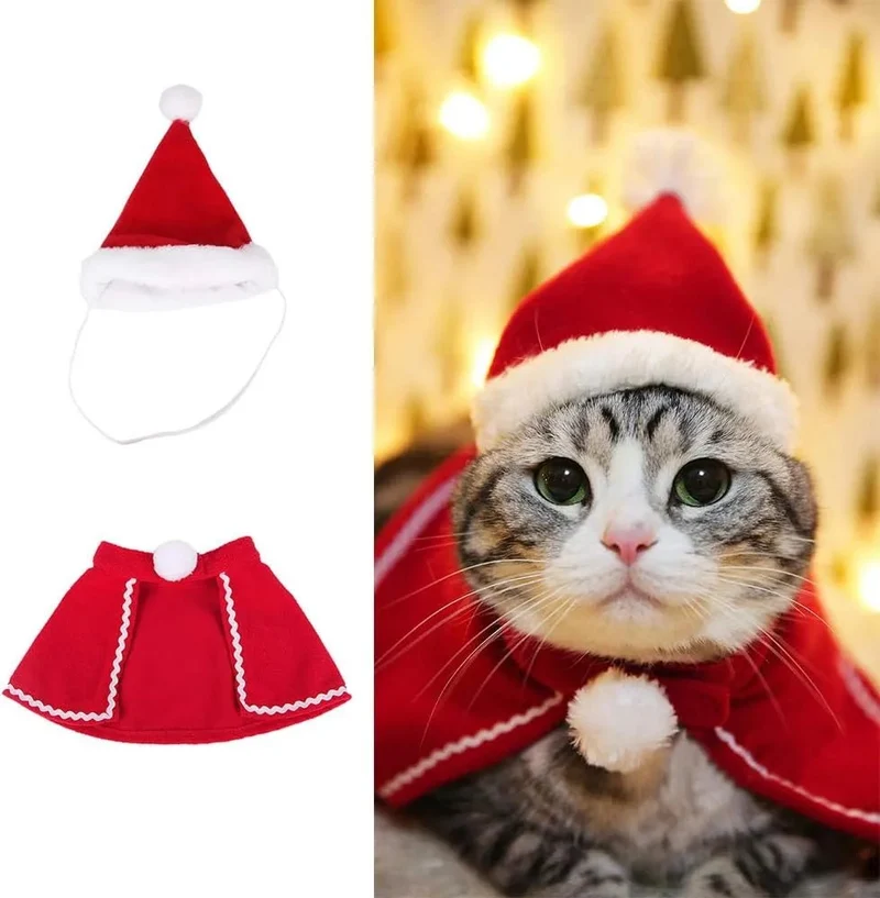 Capa e Capuz de Natal para Gatos ou Cães Pequenos