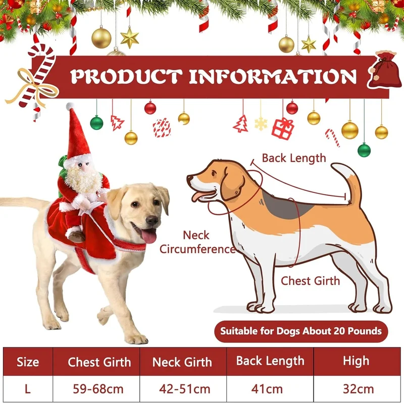 Roupa de Natal / Pai Natal para Cães Médios (L)
