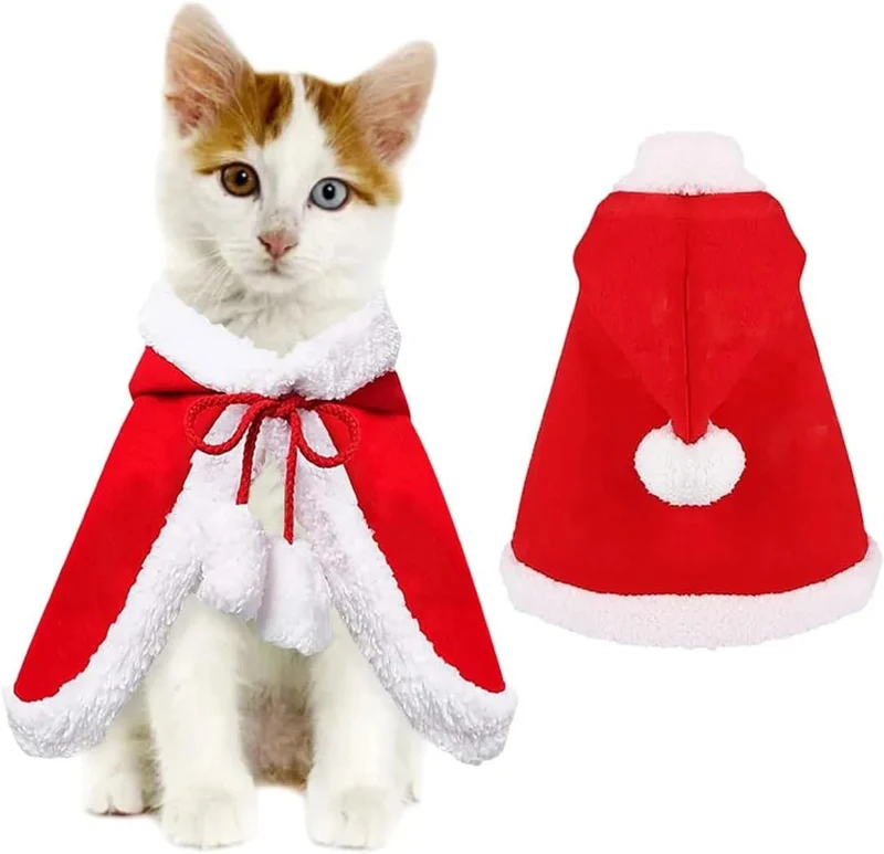 Camisola de Natal para Gatos ou Cães pequenos, Acessórios de Natal, Capa com capuz