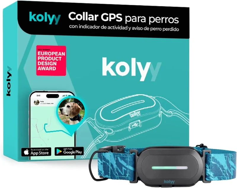 Coleira GPS para cães controlo via App - localização internacional em tempo real - rastreamento de saúde - 3 zonas seguras - Kolyy Série 2