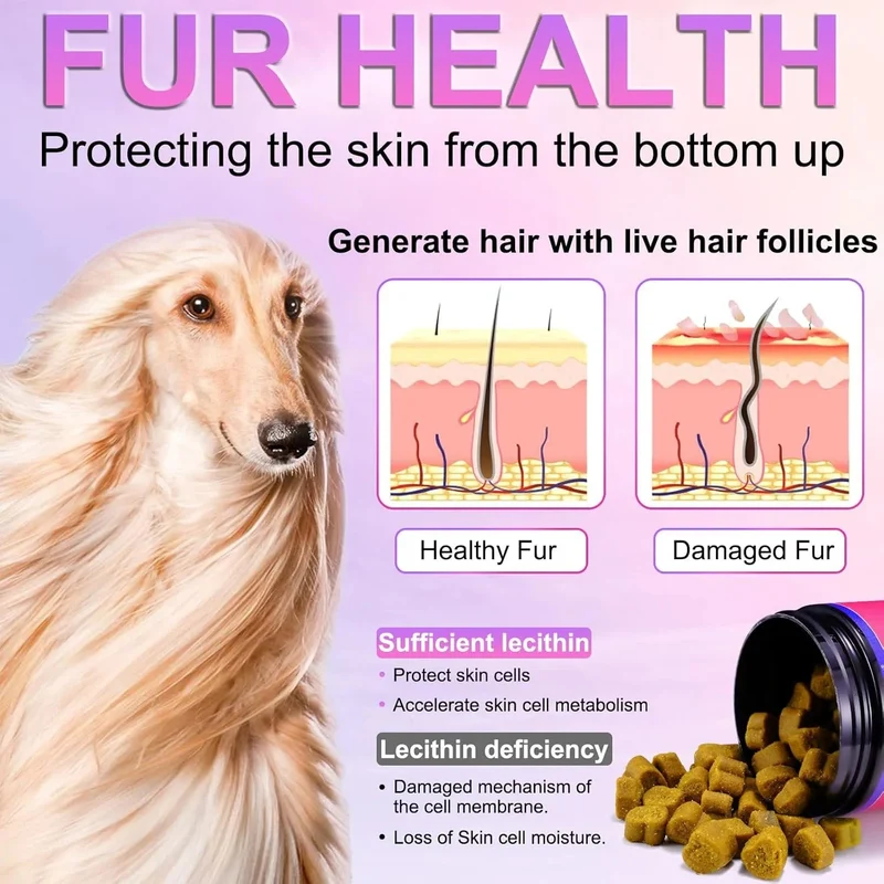 Biscoitos Skin & Coat Ómega 3 para cães - Pele saudável e Pelo brilhante - Alívio de alergias e comichão, com biotina, DHAgold, zinco, vitamina C, óleo de salmão para cães (150 unidades, sabor a frango)