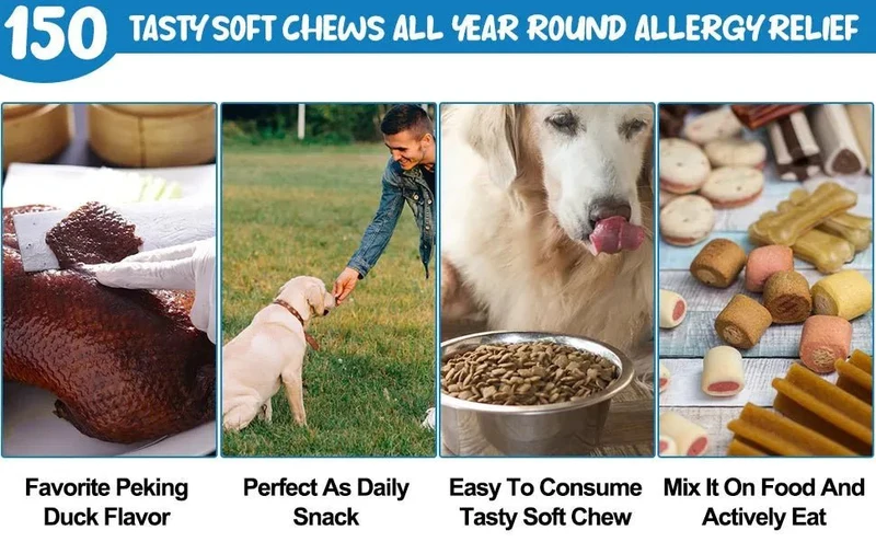 Biscoitos para alívio de alergias e comichões, para cães (30 unidades de sabor a pato), snack anticomichão