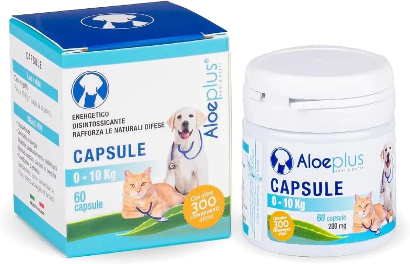 Cápsulas para cães e gatos até 10 kg - Suplemento natural à base de aloé arborescens orgânico, para o bem-estar de cães e gatos
