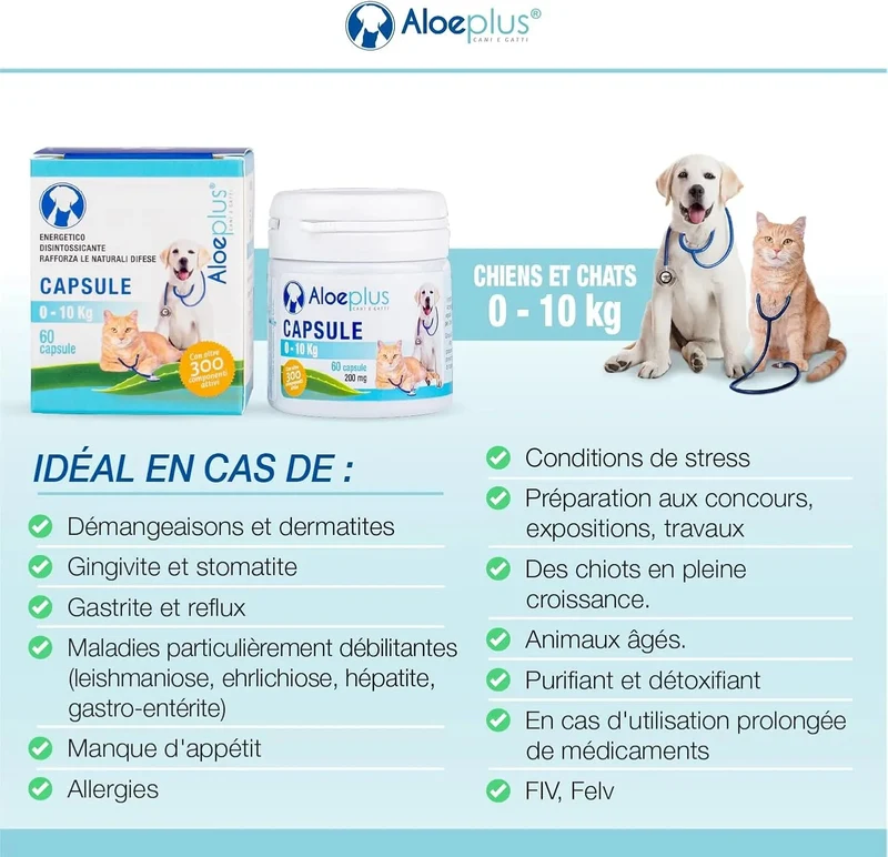 Cápsulas para cães e gatos até 10 kg - Suplemento natural à base de aloé arborescens orgânico, para o bem-estar de cães e gatos