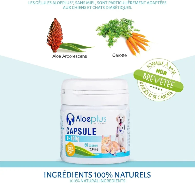 Cápsulas para cães e gatos até 10 kg - Suplemento natural à base de aloé arborescens orgânico, para o bem-estar de cães e gatos