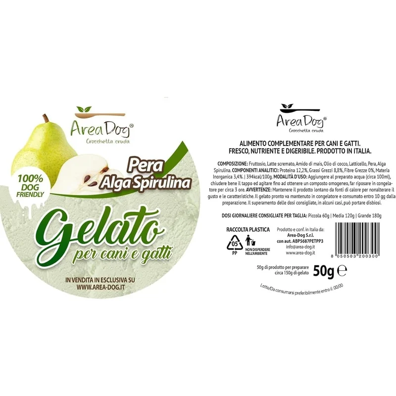 Gelado para cães e gatos - caixa 6 x 40 g - 3 sabores x 2: Banana e açafrão, maçã e acelga vermelha, pera e algas espirulina - 100% Pet Friendly - fresco e saboroso - Made in Italy