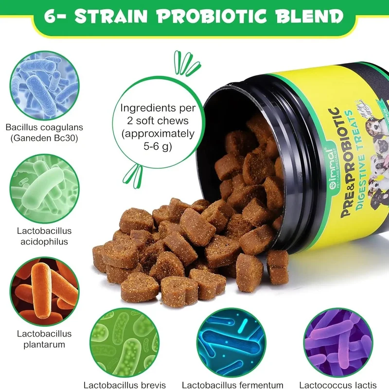 Comprimidos para mastigar probióticos para todos os cães, guloseimas digestivas pré e probióticas (desconforto no estômago, inchaço, comichão, diarreia) (120 gr, 30 unidades)