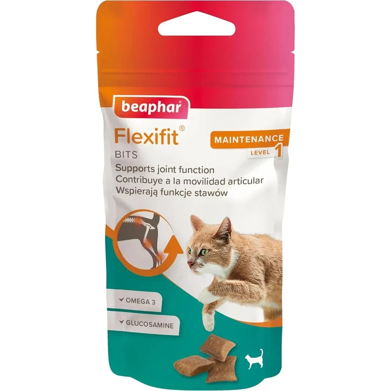 Beaphar Flexifit bits - Snack articular para gatos - sabor a peixe, ômega 3, glucosamina - 35 g