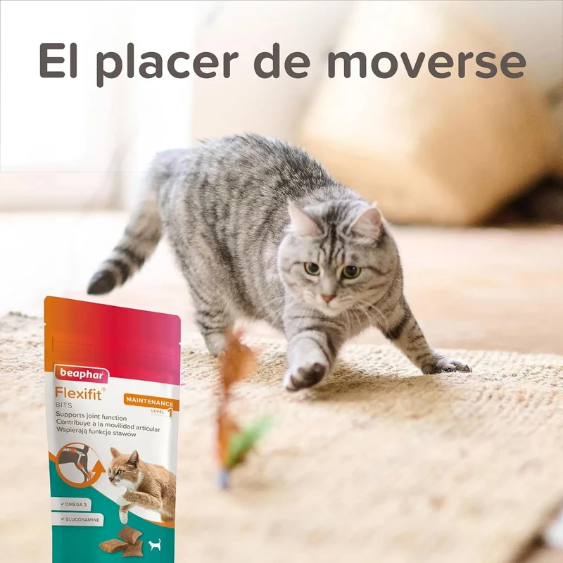 Beaphar Flexifit bits - Snack articular para gatos - sabor a peixe, ômega 3, glucosamina - 35 g