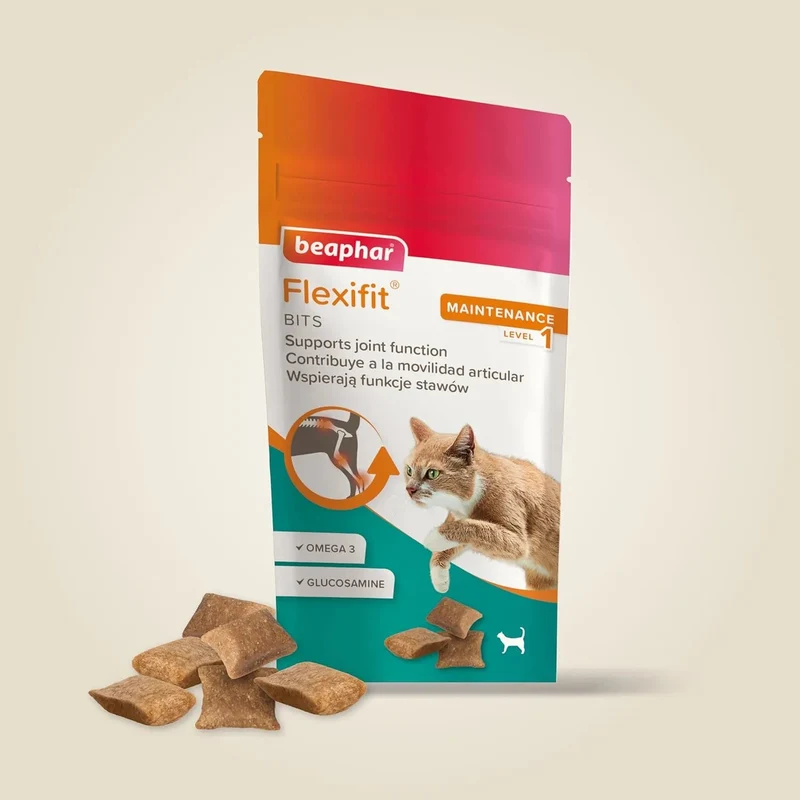 Beaphar Flexifit bits - Snack articular para gatos - sabor a peixe, ômega 3, glucosamina - 35 g