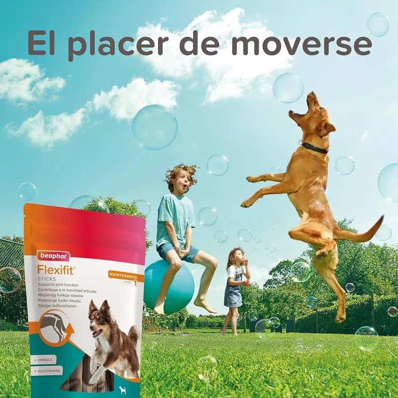 Beaphar Flexifit Sticks - barras articulares para cães ativos - sabor de carne, ômega 3, glucosamina e mexilhão de lábio verde - 175 g