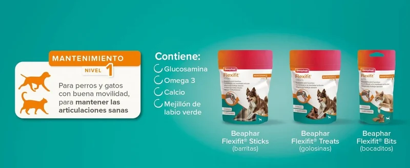 Beaphar Flexifit Sticks - barras articulares para cães ativos - sabor de carne, ômega 3, glucosamina e mexilhão de lábio verde - 175 g