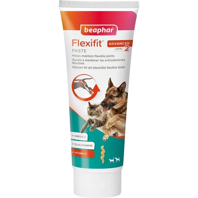 Beaphar Flexifit Pasta - suplemento articular para cães e gatos muito ativos ou com dor nas articulações - sabor a peixe, ômega 3, cálcio, vitamina E e glucosamina - 250 g